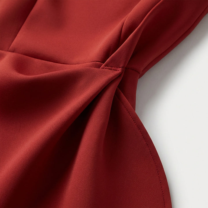 Agustina | Mujer Vestido Midi Drapeado Volante Asimétrico