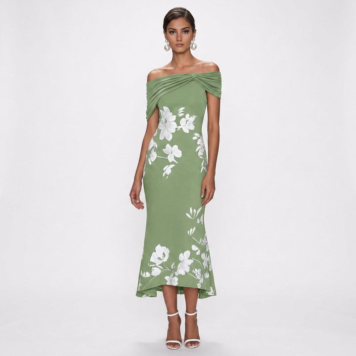 Aitana | Vestido Midi Floral Hombros Descubiertos Elegante Mujer
