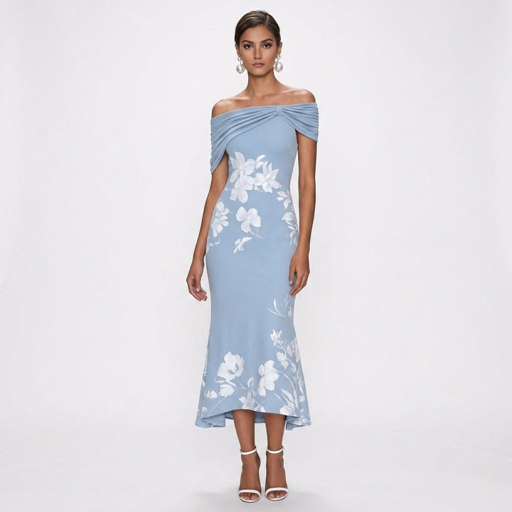 Aitana | Vestido Midi Floral Hombros Descubiertos Elegante Mujer