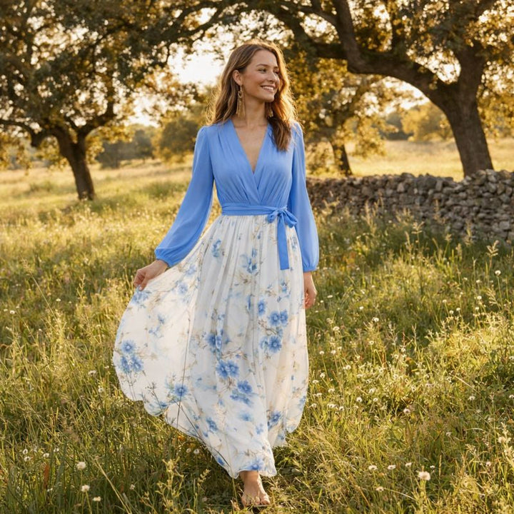 Alison | Azul Vestido Maxi de Manga Larga para Mujer