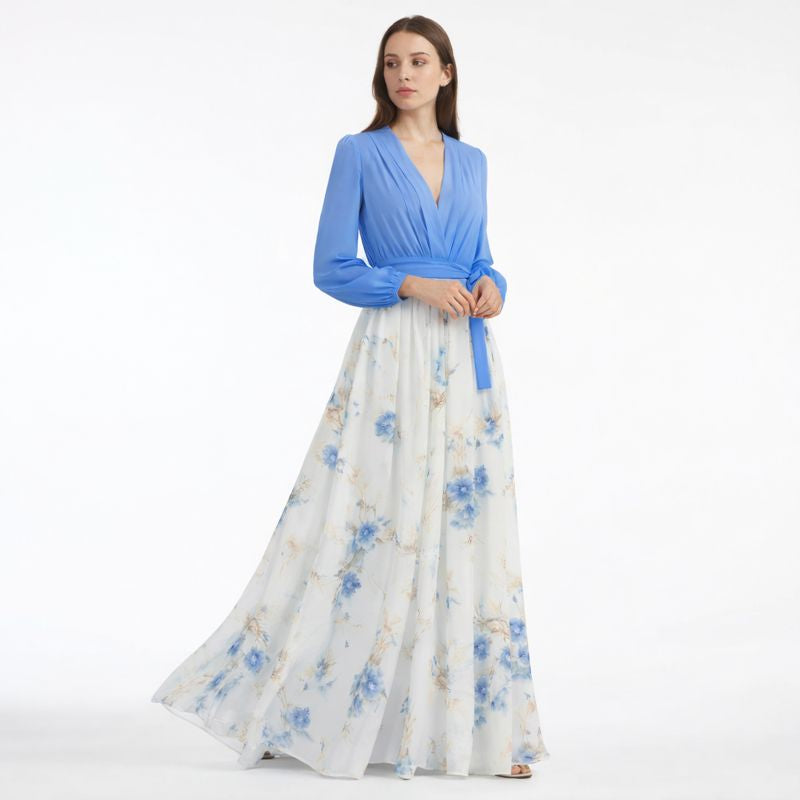 Alison | Azul Vestido Maxi de Manga Larga para Mujer
