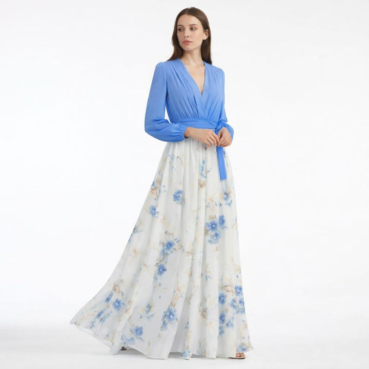 Alison | Azul Vestido Maxi de Manga Larga para Mujer