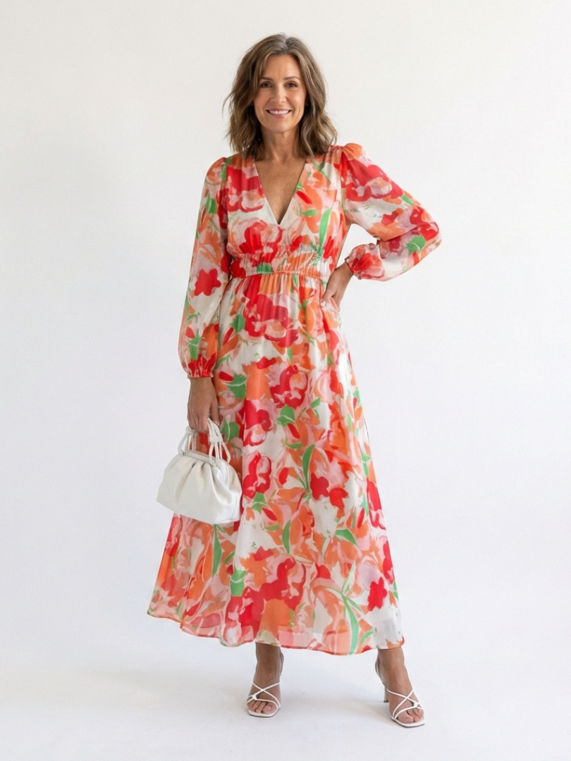 Amélie | Robe maxi florale à manches longues