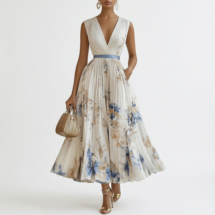 Ariel | Blanco Vestido midi acampanado sin mangas para mujer