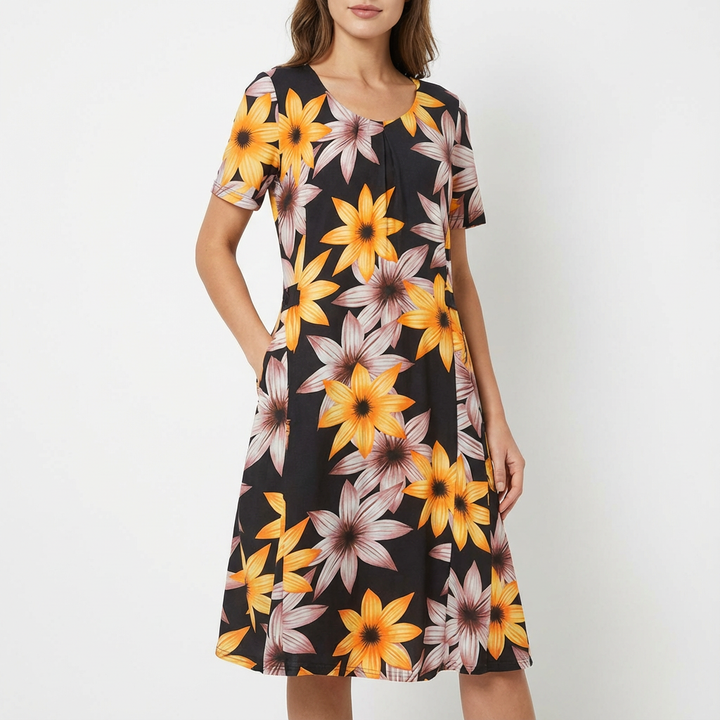 Barbara | Vestido midi acampanado con estampado floral para mujer