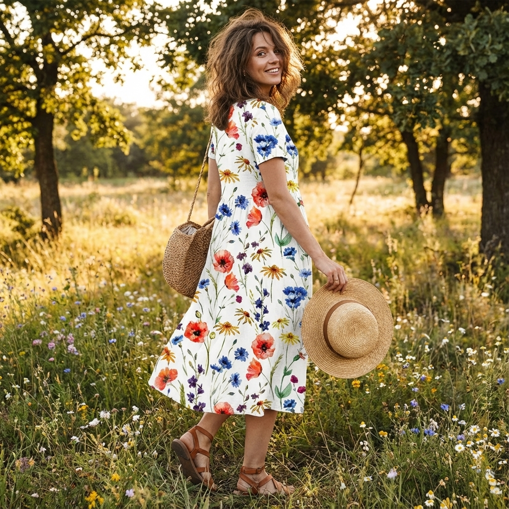 Barbara | Vestido midi acampanado con estampado floral para mujer