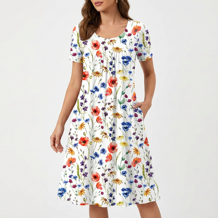 Barbara | Vestido midi acampanado con estampado floral para mujer