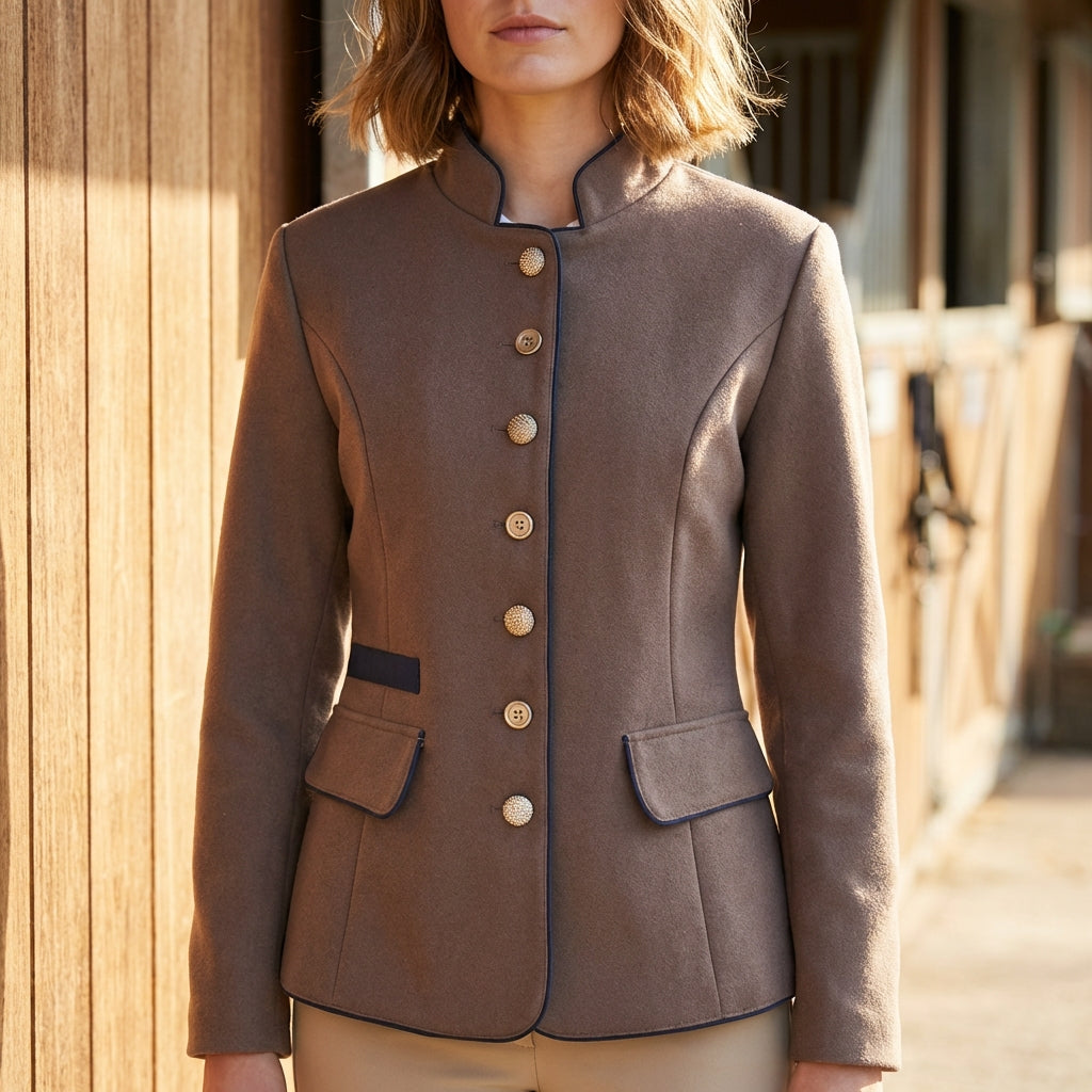 Chloe Wool Fitted Blazer | Stand-Up Collar Button Front Blazer