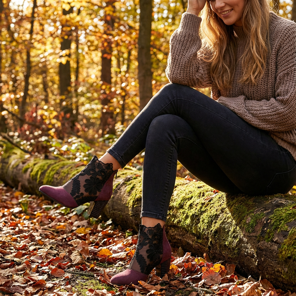 Candice | Botines de Mujer con Tacón Ancho y Encaje