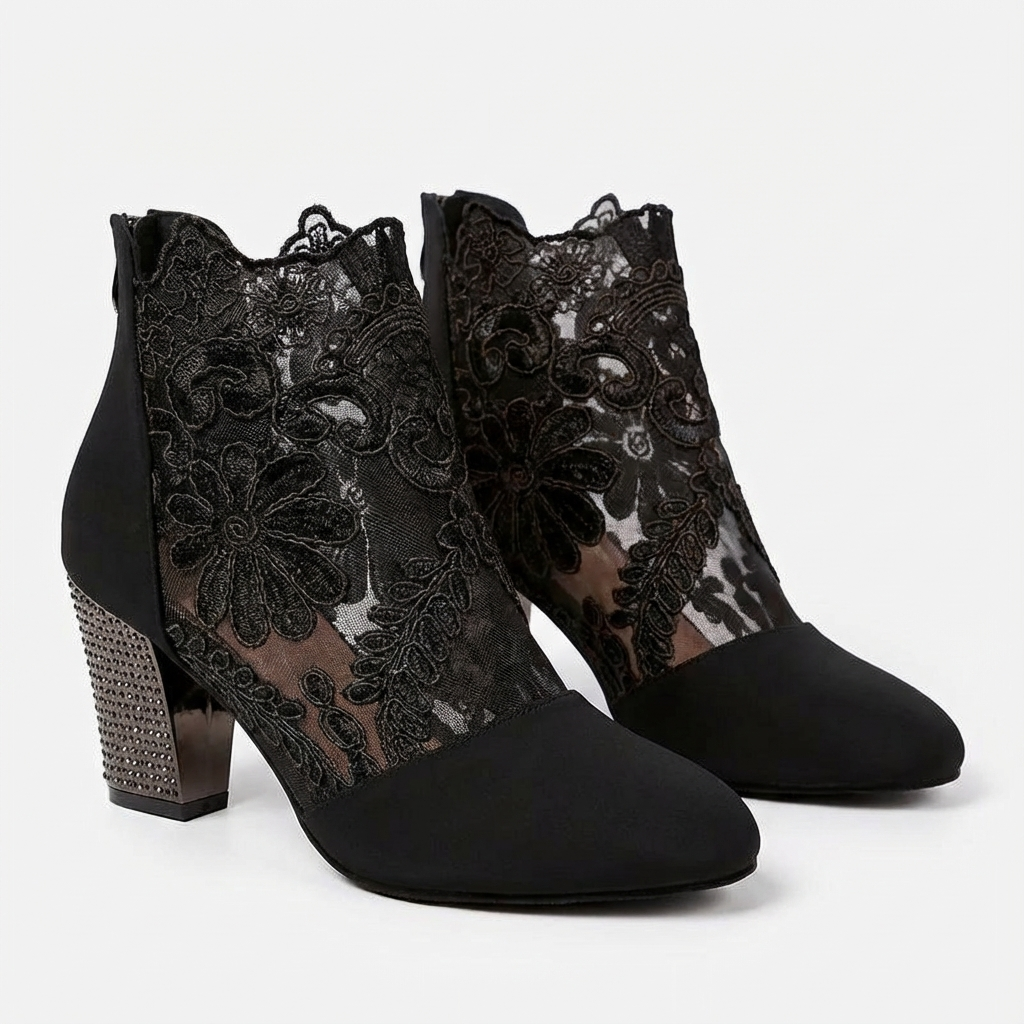 Candice | Botines de Mujer con Tacón Ancho y Encaje