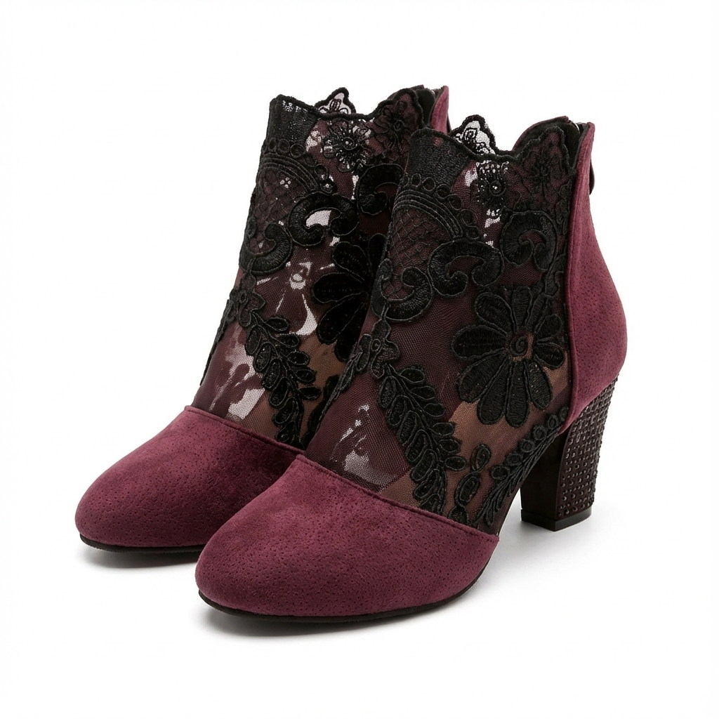 Candice | Botines de Mujer con Tacón Ancho y Encaje