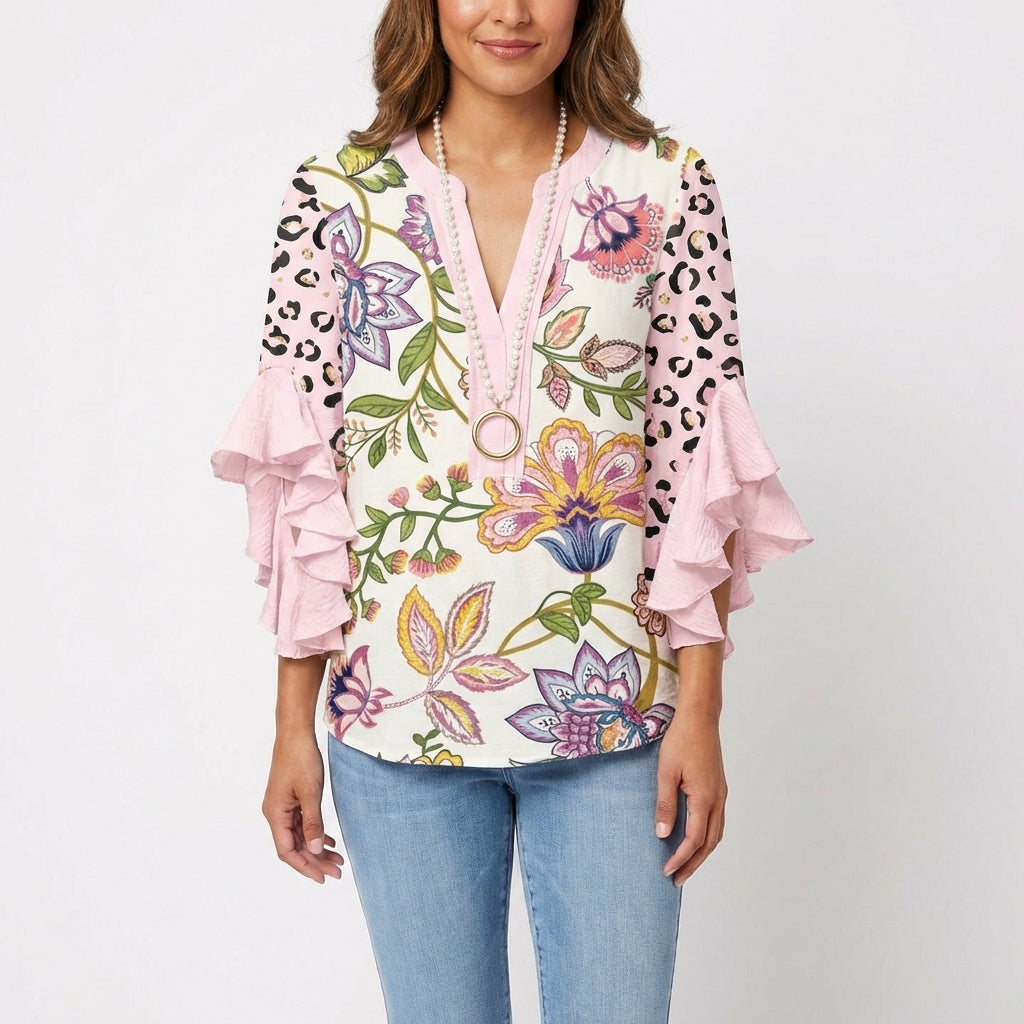 Carmen | Blusa Estampada Manga Volante Mujer Boho