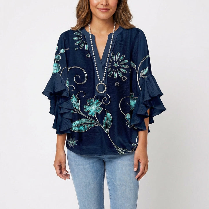 Carmen | Blusa Estampada Manga Volante Mujer Boho
