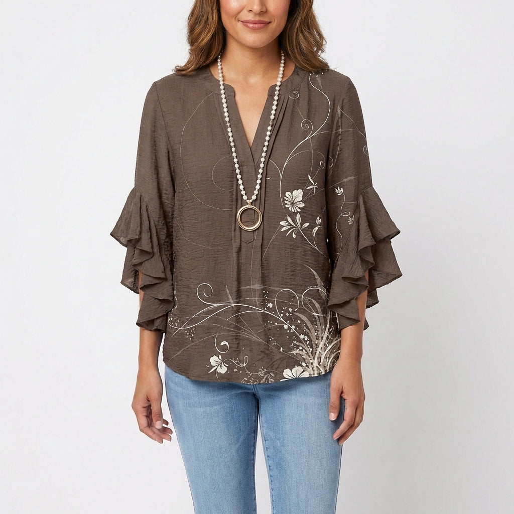 Carmen | Blusa Estampada Manga Volante Mujer Boho