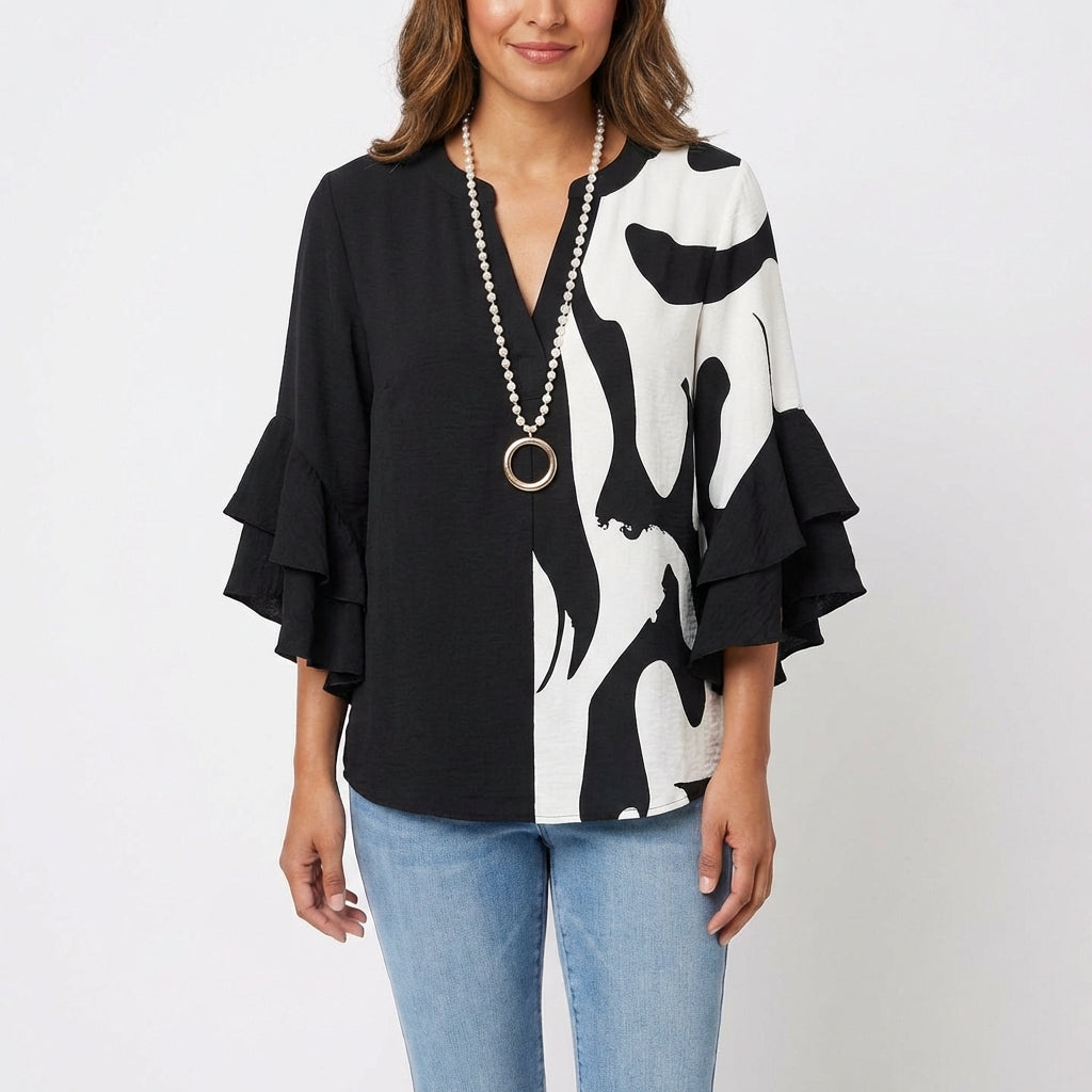 Carmen | Blusa Estampada Manga Volante Mujer Boho