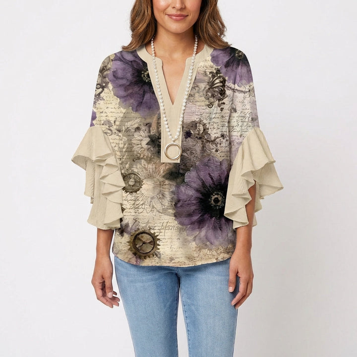 Carmen | Blusa Estampada Manga Volante Mujer Boho