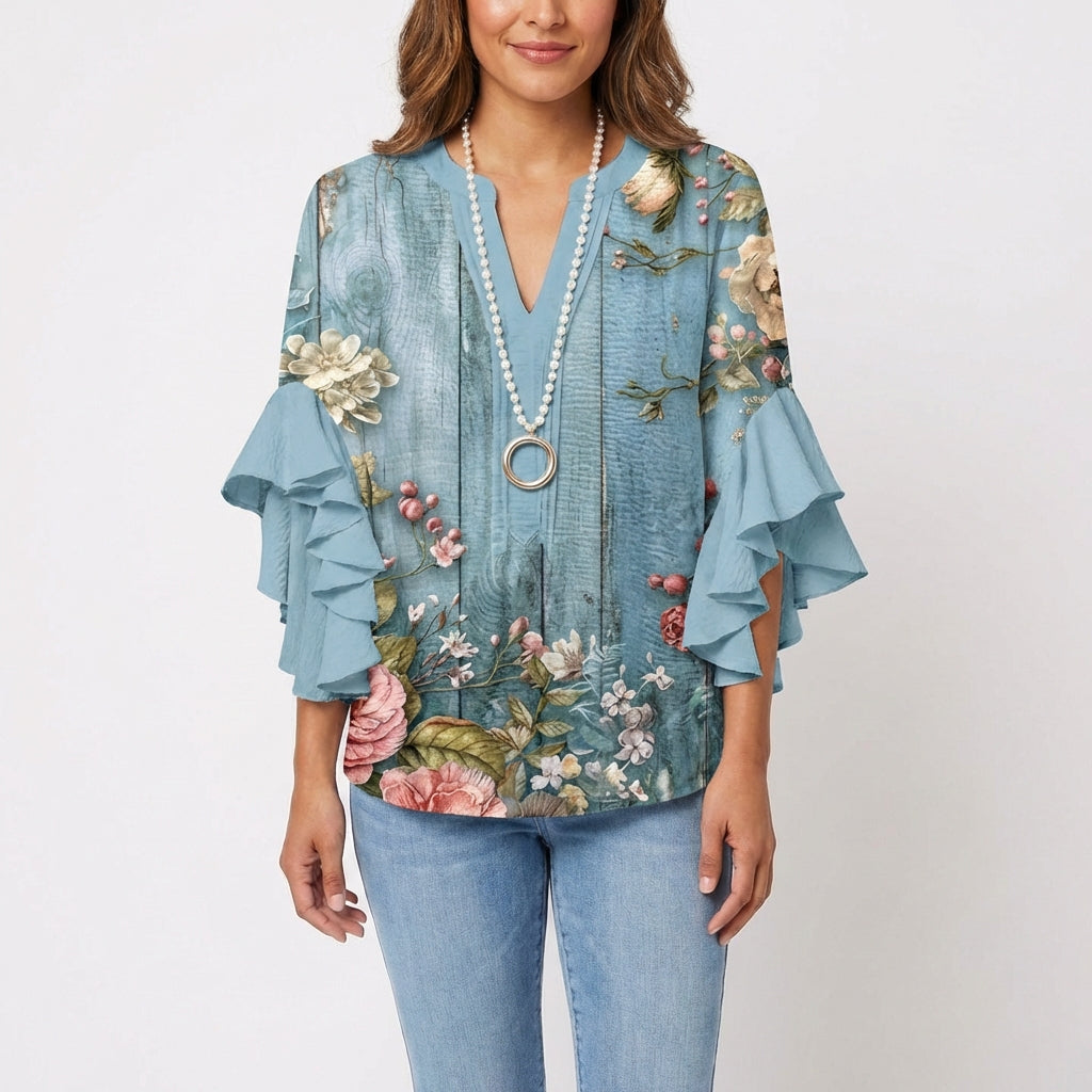 Carmen | Blusa Estampada Manga Volante Mujer Boho