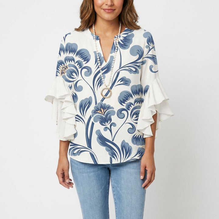 Carmen | Blusa Estampada Manga Volante Mujer Boho