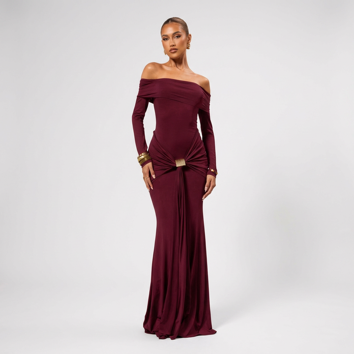 Carmen | Vestido Fiesta Mujer Con Hombros Descubiertos Y Detalle Anudado | Elegante