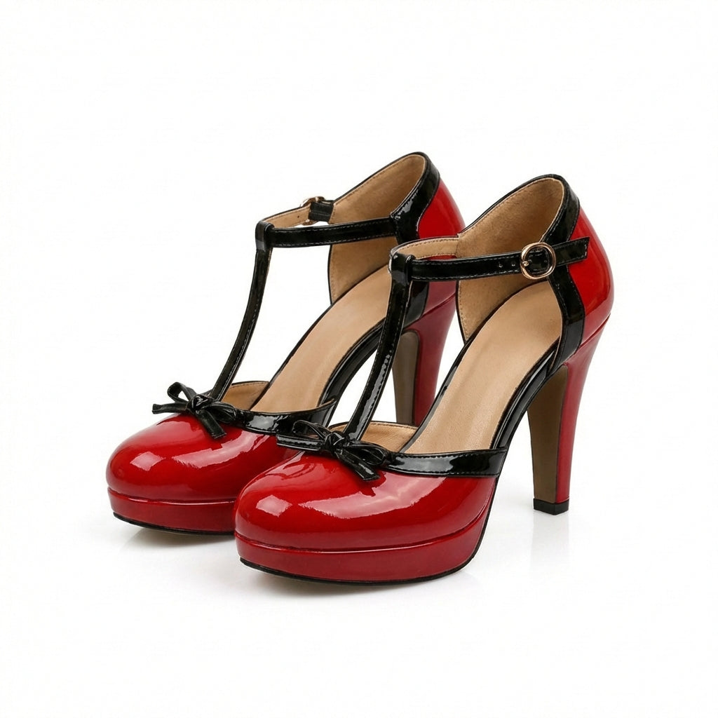 Celia | Zapatos Tacón Alto Tira en T con Lazo Mujer