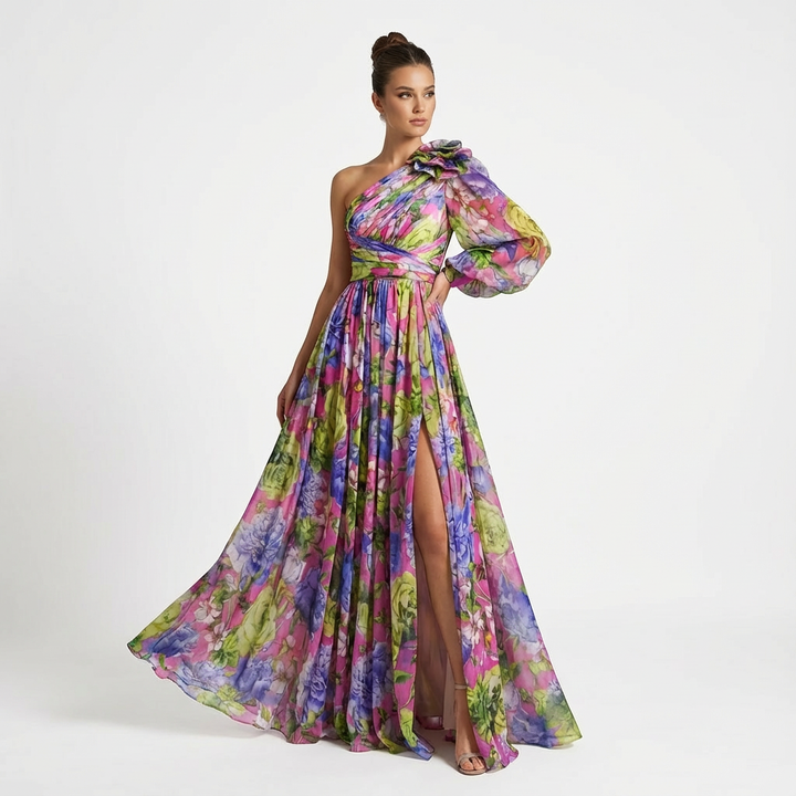 Christina | Vestido Maxi Floral de Un Hombro para Mujer