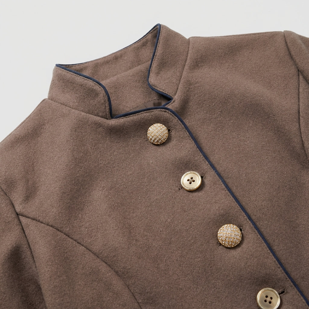 Chloe Wool Fitted Blazer | Stand-Up Collar Button Front Blazer