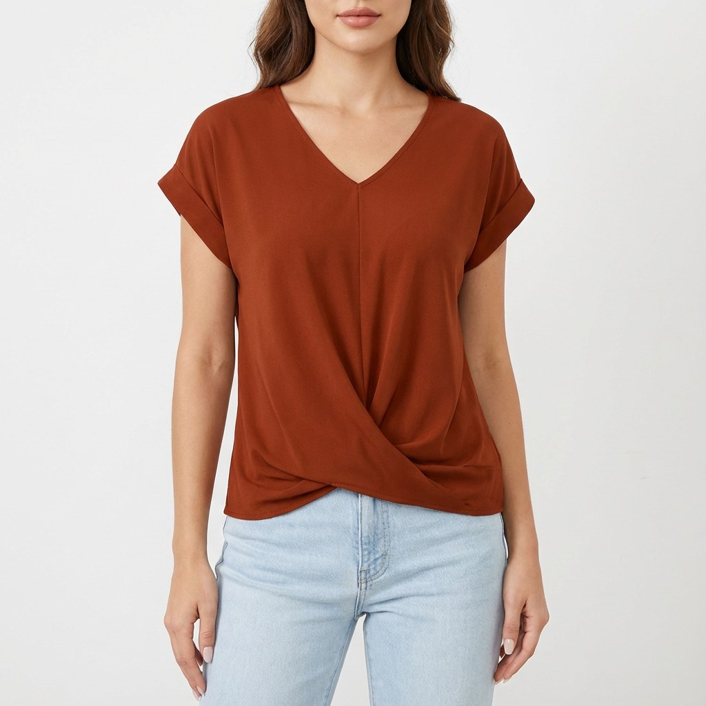 Daniela | Camiseta de Mujer con Cuello en V y Detalle Torcido Frontal