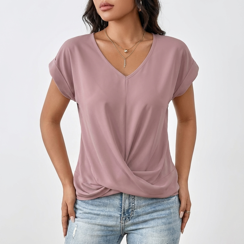 Daniela | Camiseta de Mujer con Cuello en V y Detalle Torcido Frontal