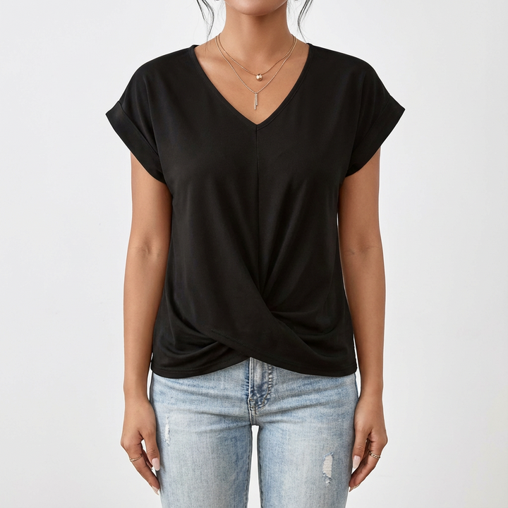 Daniela | Camiseta de Mujer con Cuello en V y Detalle Torcido Frontal