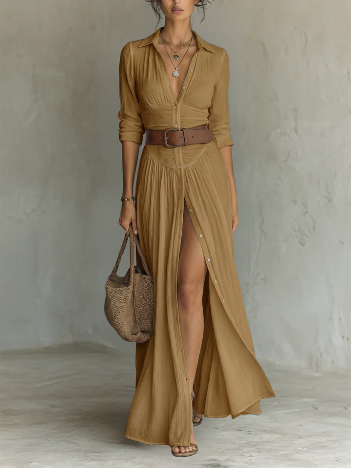 Suzanne | Robe longue à col cranté et manches longues