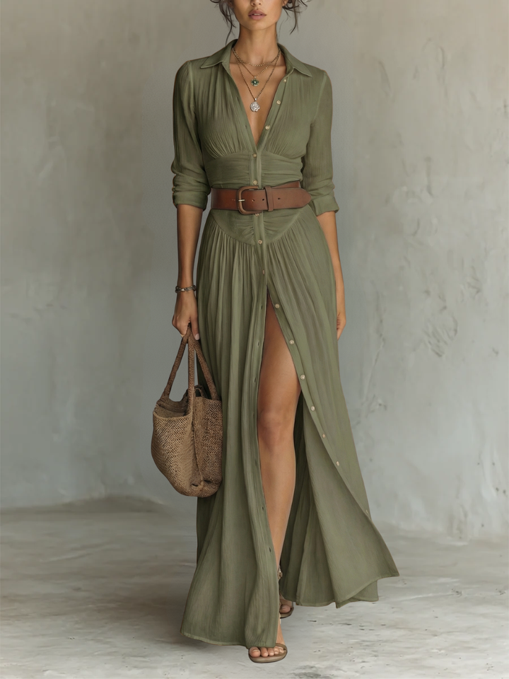 Suzanne | Robe longue à col cranté et manches longues