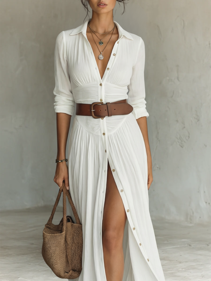 Suzanne | Robe longue à col cranté et manches longues