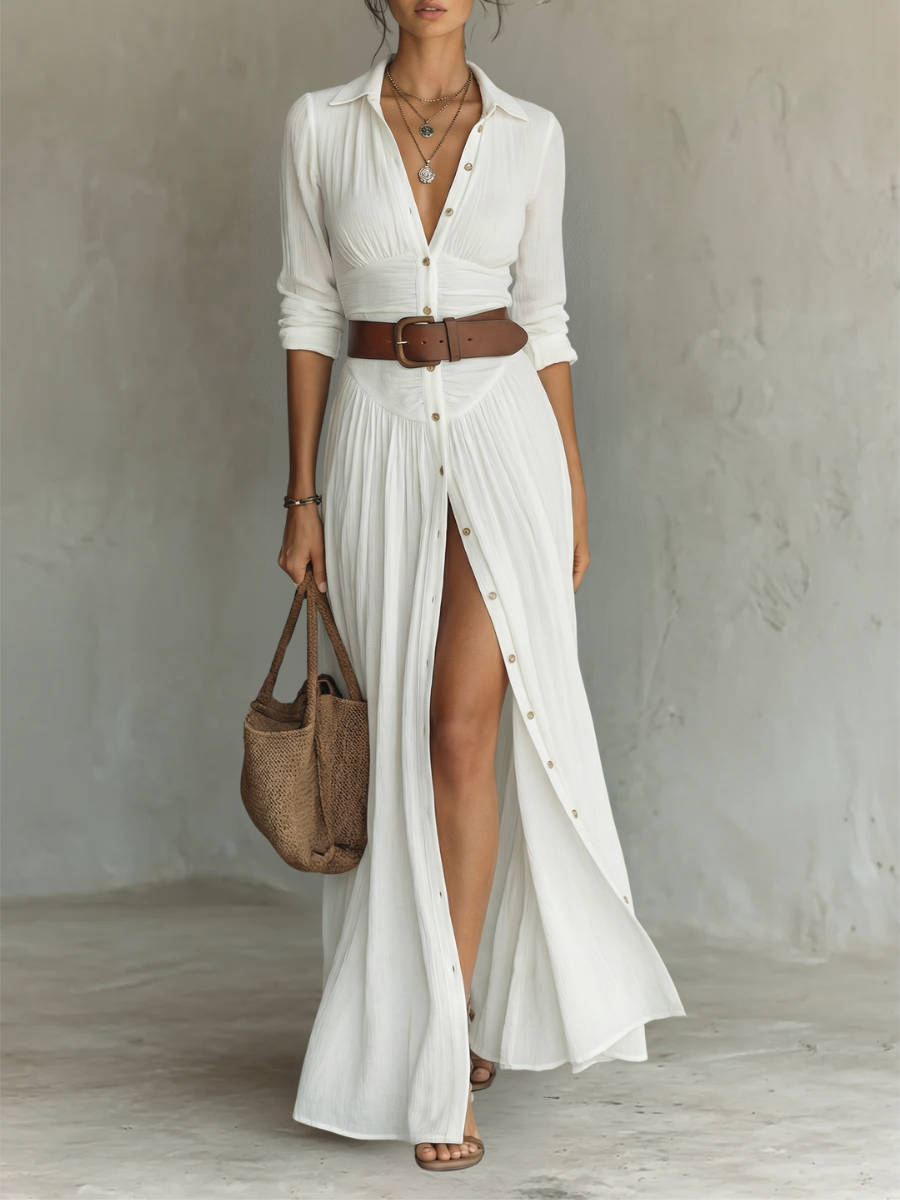 Suzanne | Robe longue à col cranté et manches longues