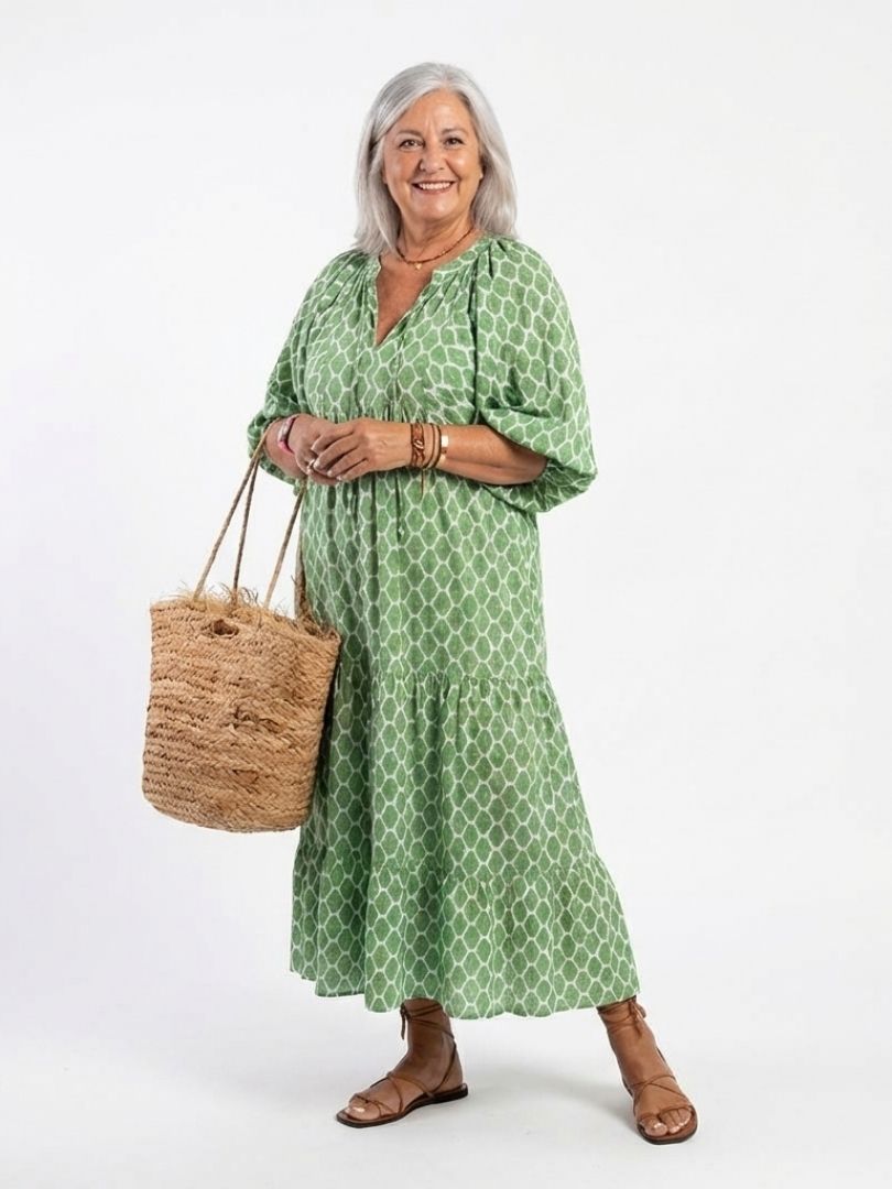 Apolline | Robe midi à motif et col en V