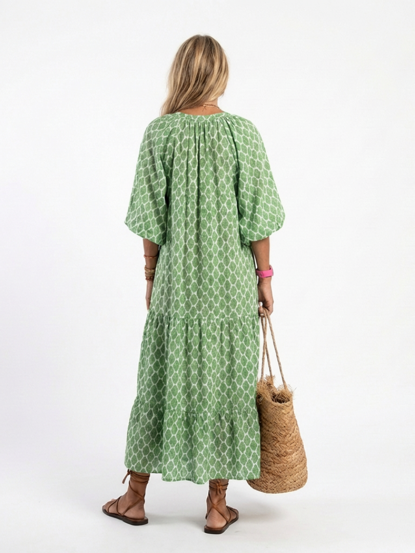 Apolline | Robe midi à motif et col en V