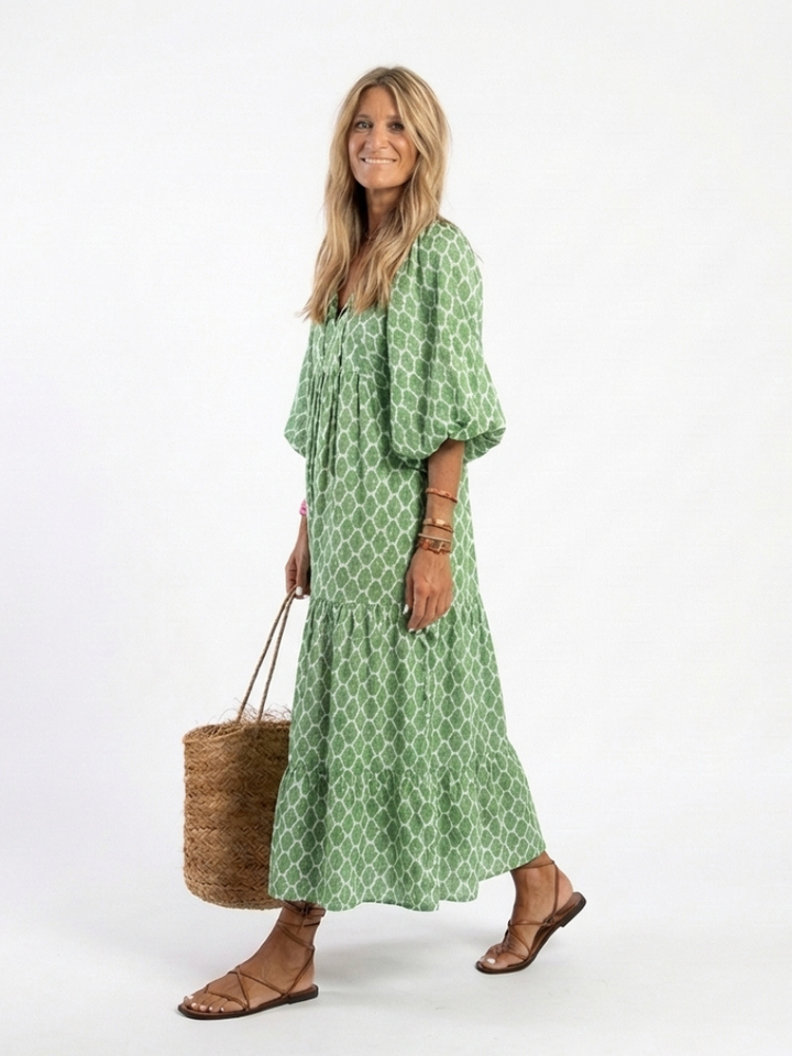 Apolline | Robe midi à motif et col en V