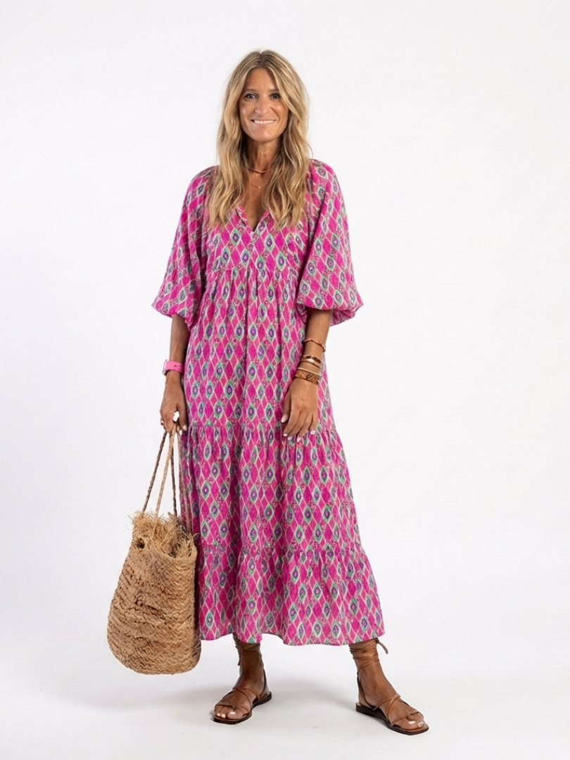 Apolline | Robe midi à motif et col en V