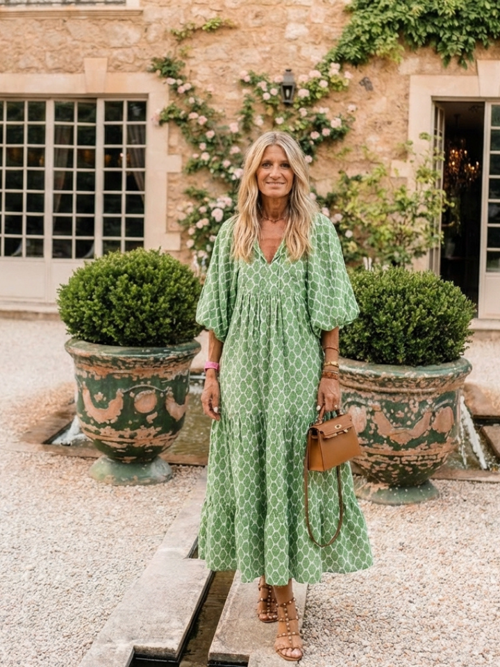 Apolline | Robe midi à motif et col en V