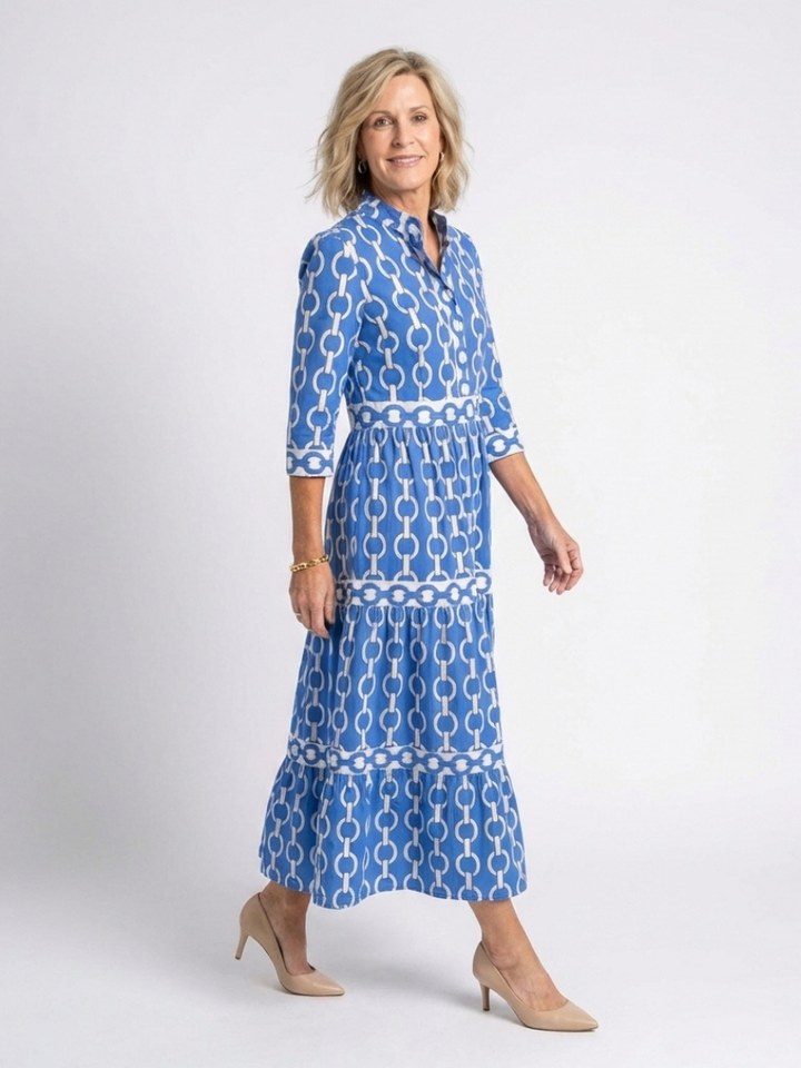 Yvonne | Robe midi à manches trois quarts et motif chaîne
