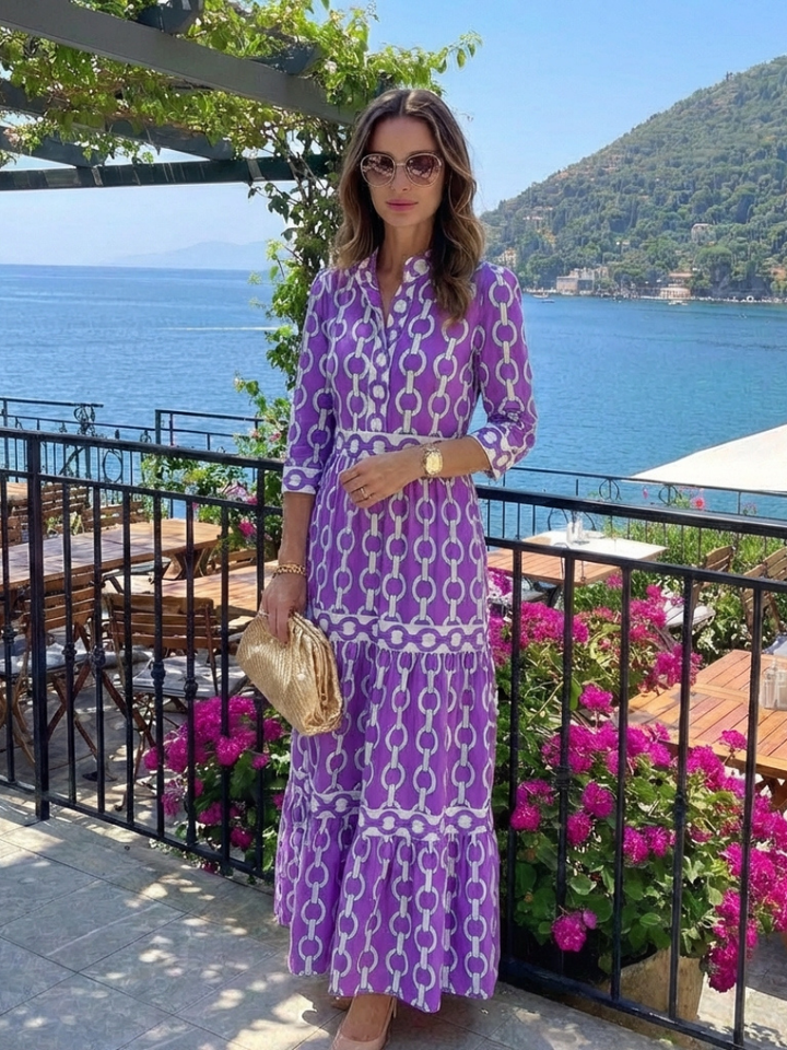 Yvonne | Robe midi à manches trois quarts et motif chaîne