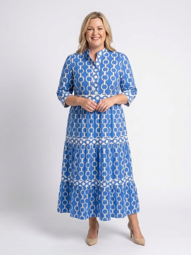 Yvonne | Robe midi à manches trois quarts et motif chaîne