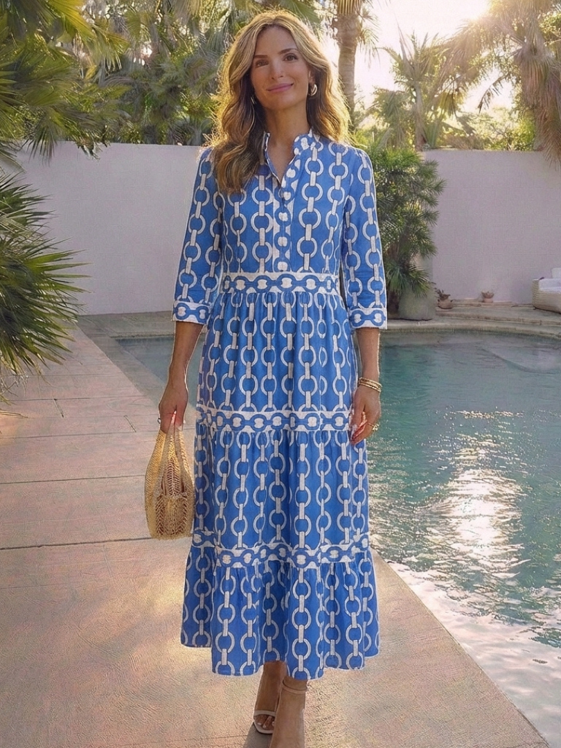 Yvonne | Robe midi à manches trois quarts et motif chaîne