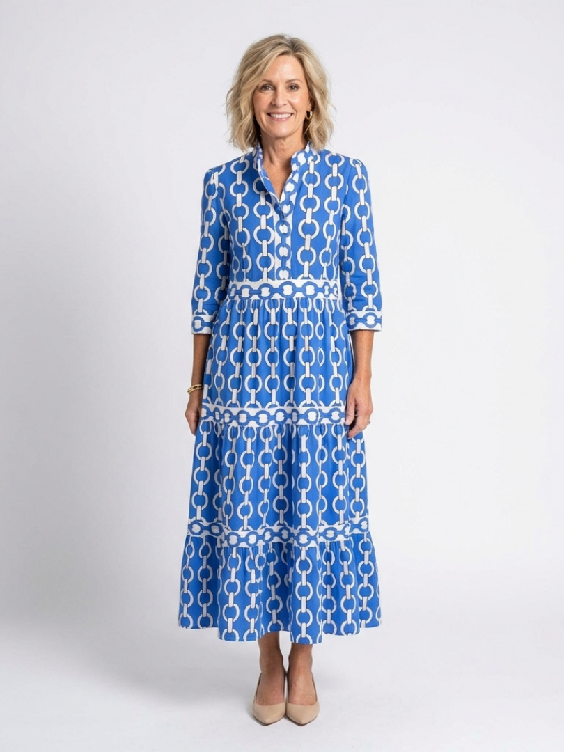 Yvonne | Robe midi à manches trois quarts et motif chaîne