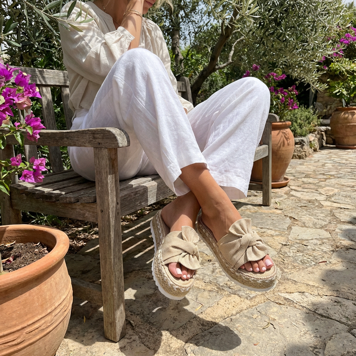 Elena | Sandalias Plataforma Mujer Con Lazo Decorativo Y Puntera Abierta | Veraniego