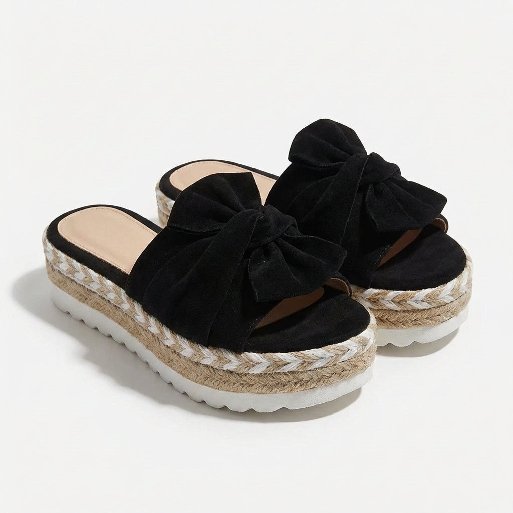 Elena | Sandalias Plataforma Mujer Con Lazo Decorativo Y Puntera Abierta | Veraniego