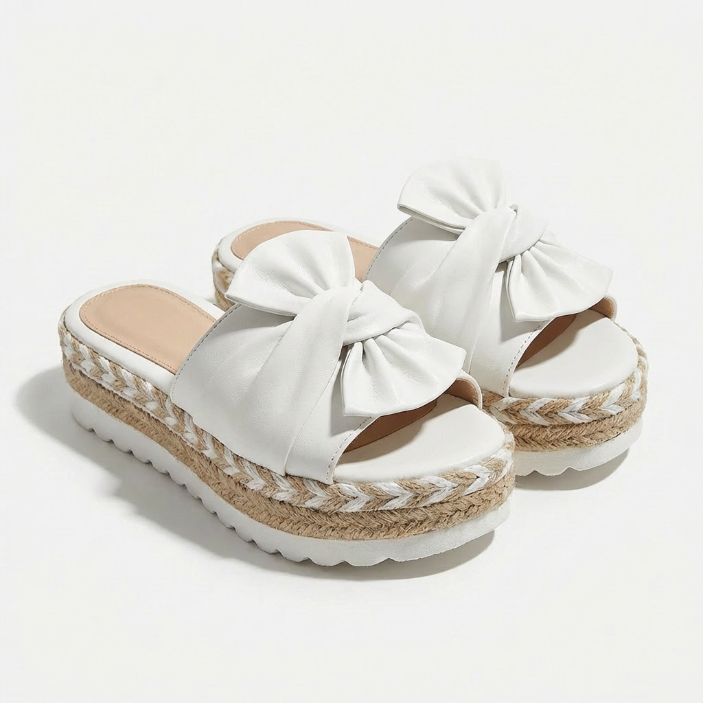 Elena | Sandalias Plataforma Mujer Con Lazo Decorativo Y Puntera Abierta | Veraniego