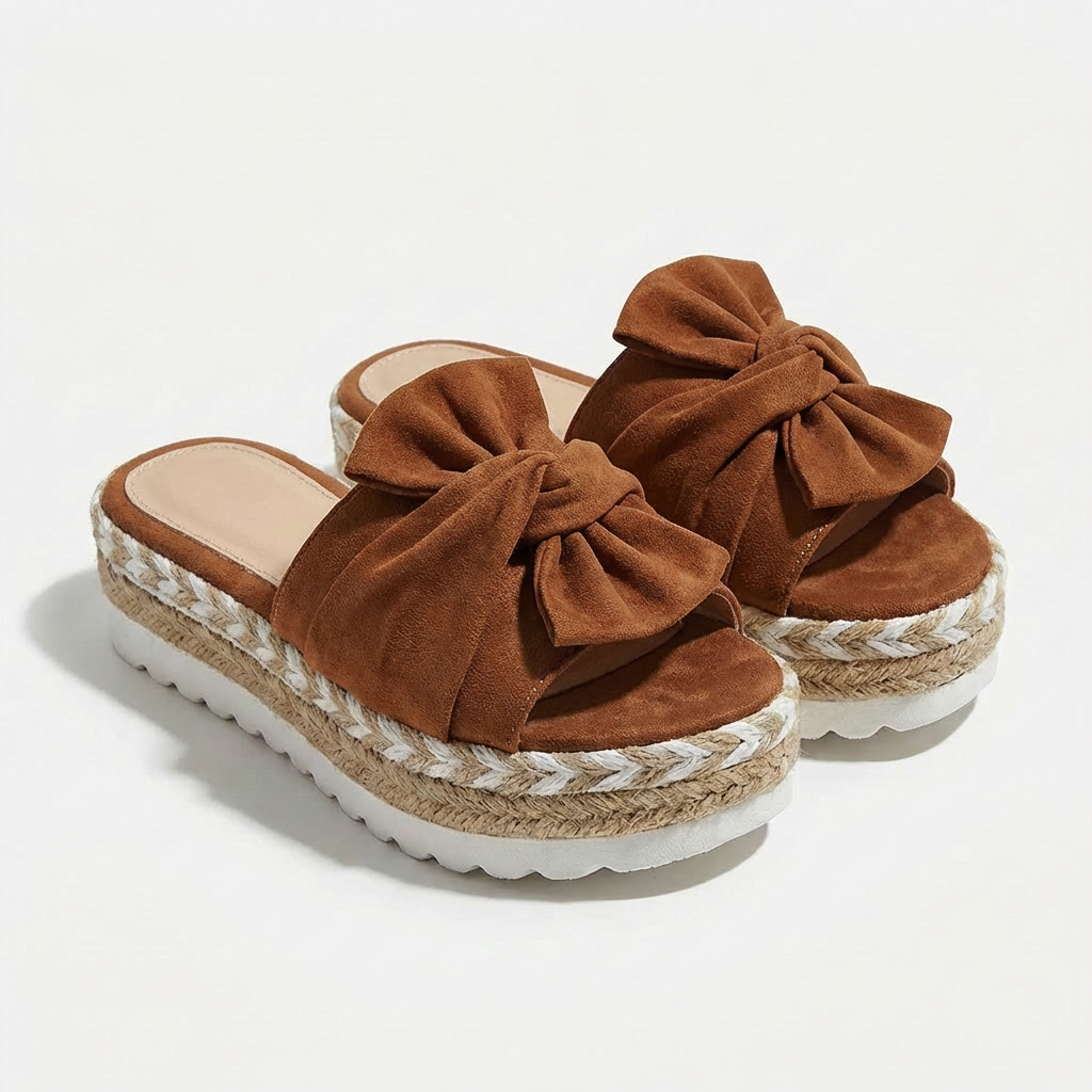 Elena | Sandalias Plataforma Mujer Con Lazo Decorativo Y Puntera Abierta | Veraniego