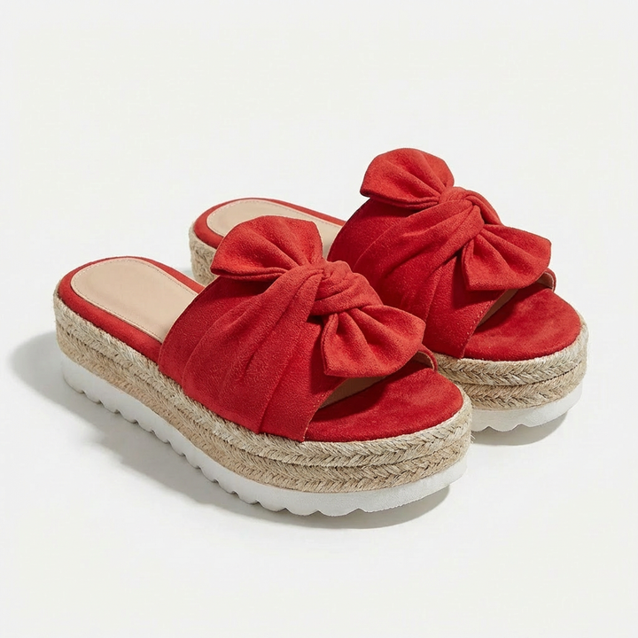 Elena | Sandalias Plataforma Mujer Con Lazo Decorativo Y Puntera Abierta | Veraniego