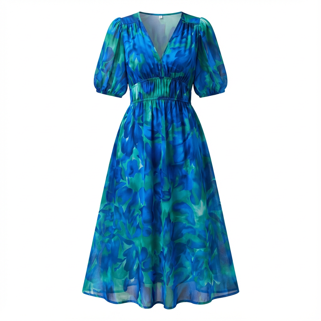 Emily | Vestido Midi de Mujer con Cuello en V y Estampado Floral