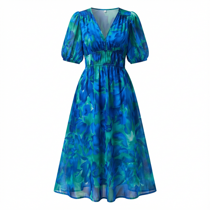 Emily | Vestido Midi de Mujer con Cuello en V y Estampado Floral